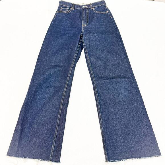 Zara Wide Leg Dark Wash Denim Jeans High Rise Flare Size 2 - Picture 2 of 7